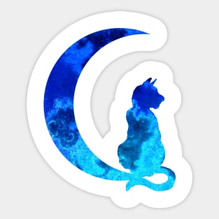 Blue Crescent Moon and Kitty Cat Sticker